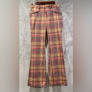 Anthropologie Essential Trouser Women’s Size 2 Wide Leg Pink Brown Plaid Boho